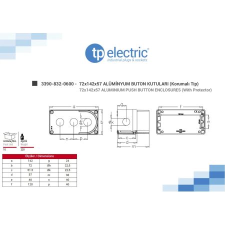(3390-833-0600) Металлический кнопочный пост 4 местный с козырьком. TP Electric