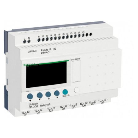 (SR2B201B) Интеллектуальное реле Zelio 20ВХ/ВЫХ.=24В. Дисплей+часы. Schneider electric