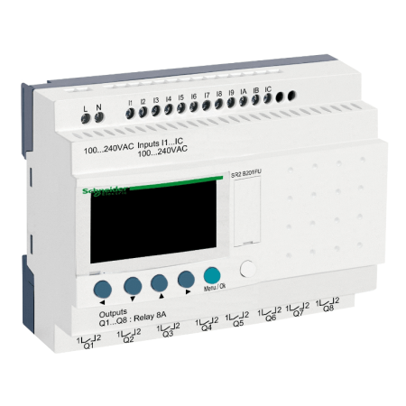 (SR2B201FU) Интеллектуальное реле Zelio 20ВХ/ВЫХ. ~240В. Дисплей+часы. Schneider electric