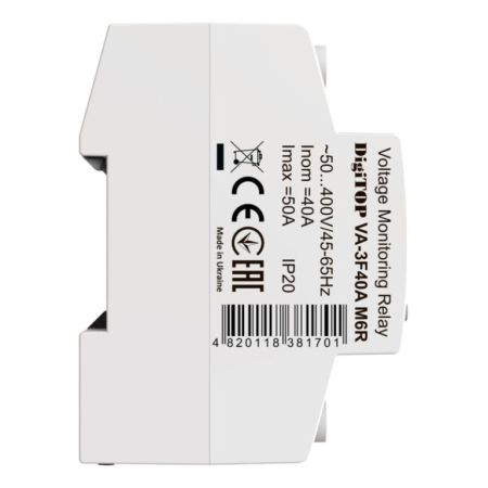 (VA-3F40A M6R) 3-ф реле напряжения с контролем тока – VA-3F40A M6R. 40А. 120-270V AC. Digitop