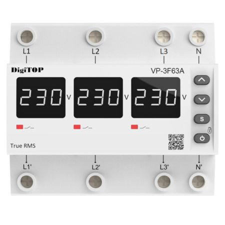 (VP-3F63A M6W) 3-ф реле контроля напряжения – VP-3F63A M6W. 63А. 120-270V AC. Digitop