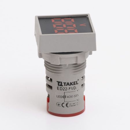 (705015к) Светодиодный вольтметр ED22-FVD АC 60-500В. квадрат. красный. TAKEL