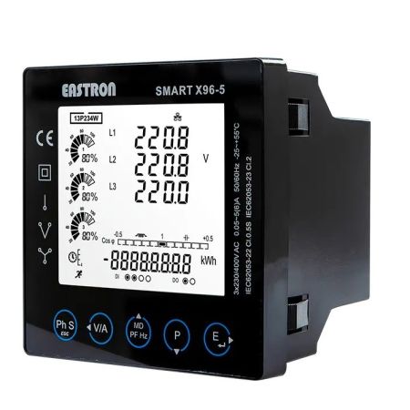 (X96-5 Smart) Анализатор.3x230(400)В AC. с RS485. Вх.100mA/5A. Bi-directional. 1~63 THD. (кл.1/0.5S). 96 х 96. Eastron Electronic