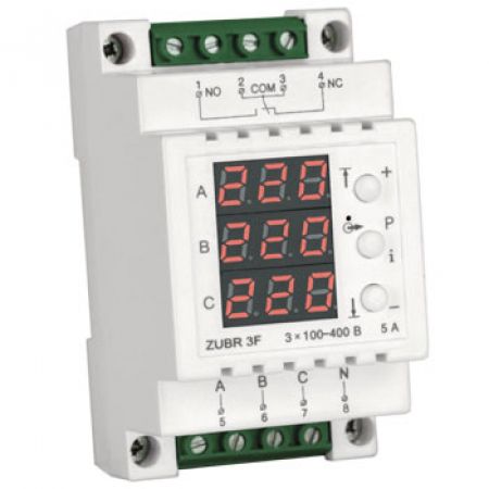 (ZUBR 3F) Трехфазное реле напряжения ZUBR 3F. 5А. 100-400V AC + термозащита. ZUBR