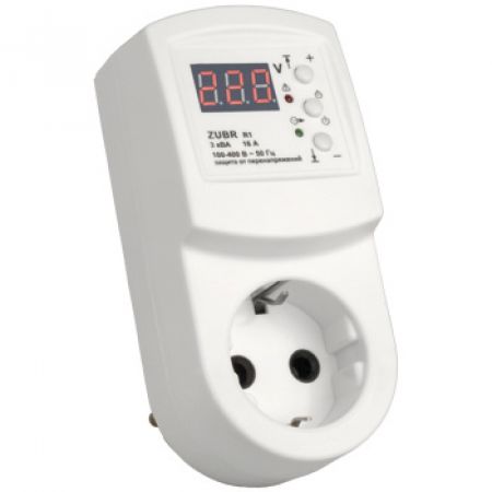 (ZUBR R116y) Реле напряжения в розетку ZUBR R116y. 1Ф 16А. 120-280V AC + термозащита. ZUBR