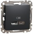(SDD114402) Розетка USB тип A+C 2.4A Sedna Design. чёрный. Schenider Electric