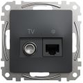 (SDD114469T) Розетка телевизионная и компьютерная TV+RJ45 кат. 6 UTP. Sedna Design. чёрный. Schenider Electric